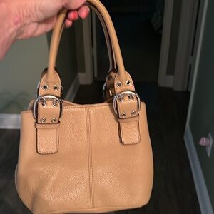 Tignanello Tan Pebble Leather Handbag Shoulder Purse Satchel Medium/Small